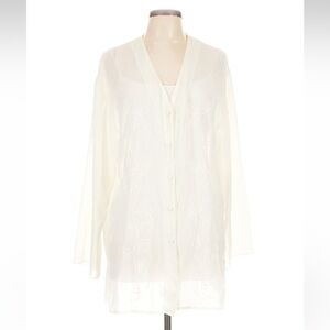 Vintage Victoria's Secret White Embroidered Pajama Top - Size L - Sheer